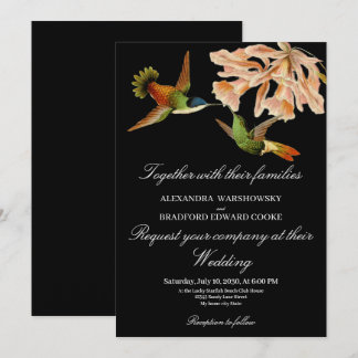 Carte Hummingbird Lily Aquarelle noir blanc Mariage
