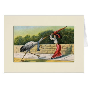 Carte humoristique de bébé de cigogne vintage