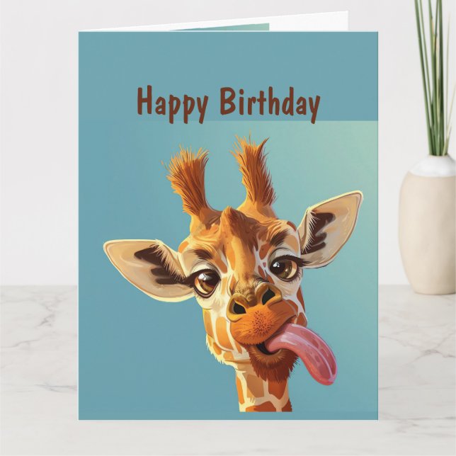 Carte Humour Animalier Amusant Anniversaire Girafe (Devant)