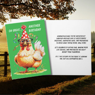 Carte humour d'anniversaire arcastique avec un poulet