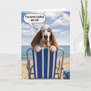 Carte Humour d'anniversaire Basset Hound sur chaise de p