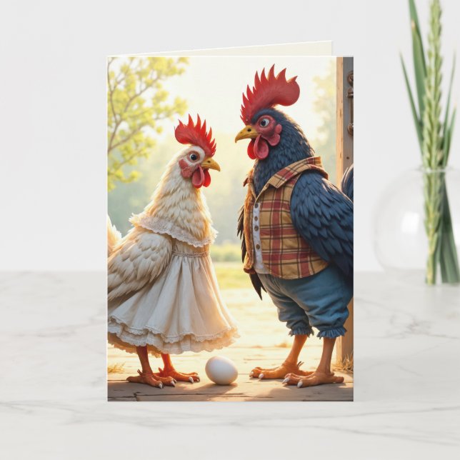 Carte Humour d'anniversaire du coq et de Hen (Devant)
