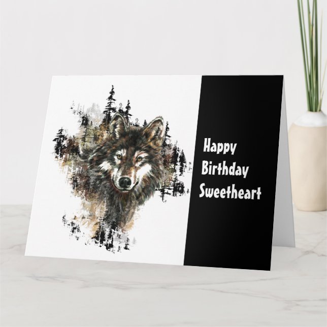 Carte Humour d'art du loup de loup d'amour d'anniversair (Devant)