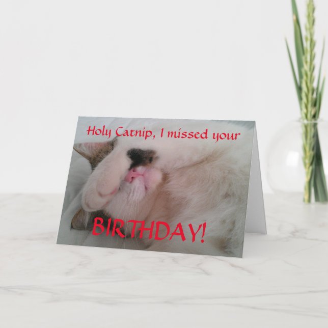 Carte Humour de chats d'anniversaire tardif (Devant)