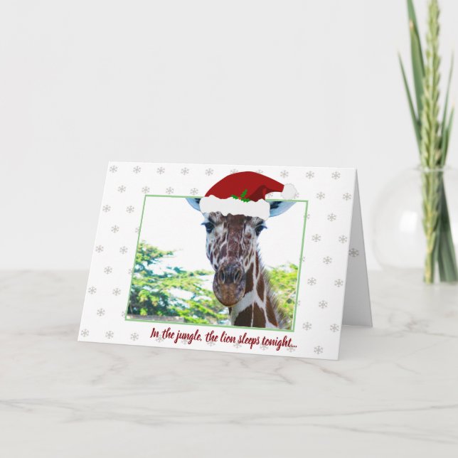 Carte Humour drôle Giraffe Rouge Casquette Vert Frontièr (Devant)