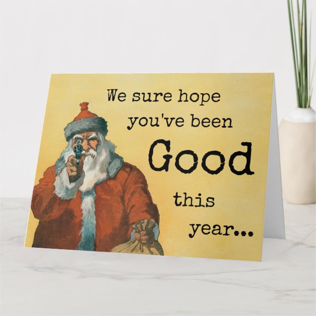 Carte Humour sombre Père Noël de Noël avec un pistolet (Devant)