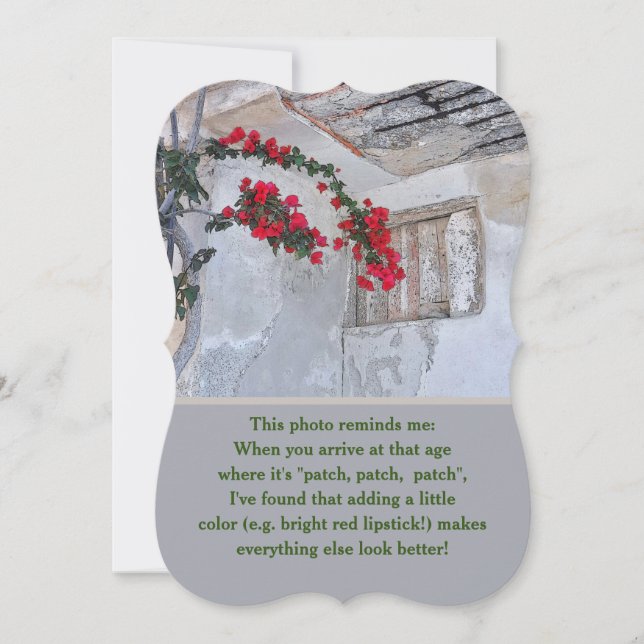 CARTE HUMOUR SUR L'ÂGE/FLEURS ROUGES/ANCIEN BÂTIMENT (Devant)