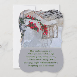 CARTE HUMOUR SUR L'ÂGE/FLEURS ROUGES/ANCIEN BÂTIMENT