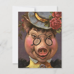 Carte Humour Vintage, Dame Cochon Victorienne Ridicule e