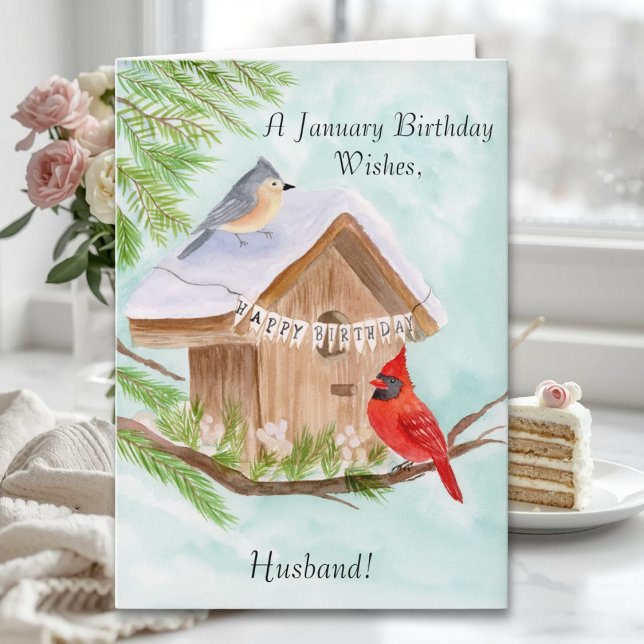 Carte Husband  Happy January Birthday Birds (Créateur téléchargé)