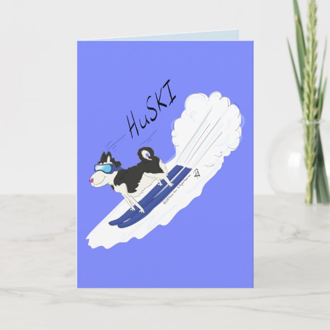 Carte Huski - Funny Huski Dog Ski Card (Devant)