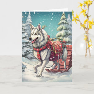 Carte Husky de Sibérie Tirant un Traîneau