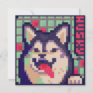 Carte Husky, Joyeux Anniversaire, Pixel art, pixelart