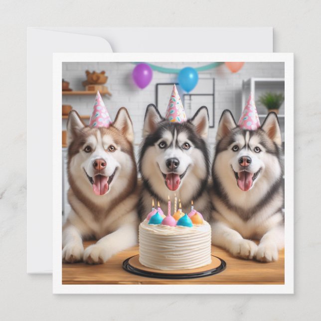 Carte Husky Siberian, Carte Husky, anniversaire de (Devant)