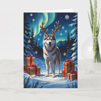 Carte Husky sibérien avec des cadeaux Peinture à l'huile