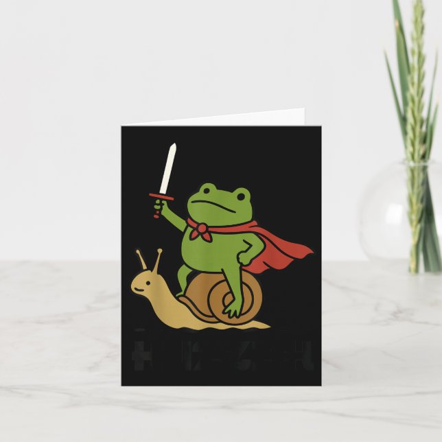 Carte Huzzah Frog Knight Riding A Snail Funny Sword Meme (Devant)
