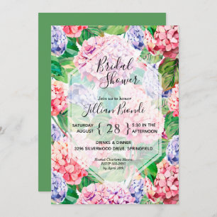 Carte Hydrangea rose Aquarelle Nuptiale Douche Invitatio