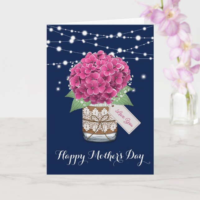 Carte Hydrangea Rose Maman Fête des Mères Rustique Bleu (Orchidée)