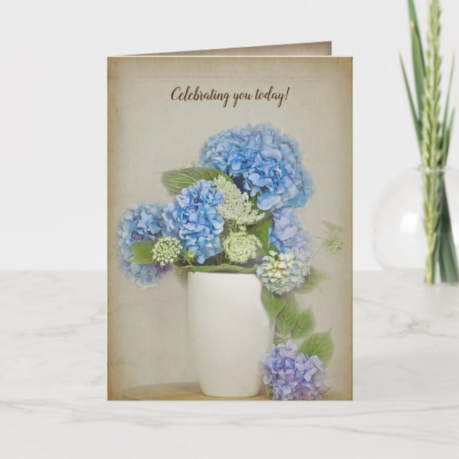 Carte hydrangée d'anniversaire et bouquet de dentelle de (Devant)