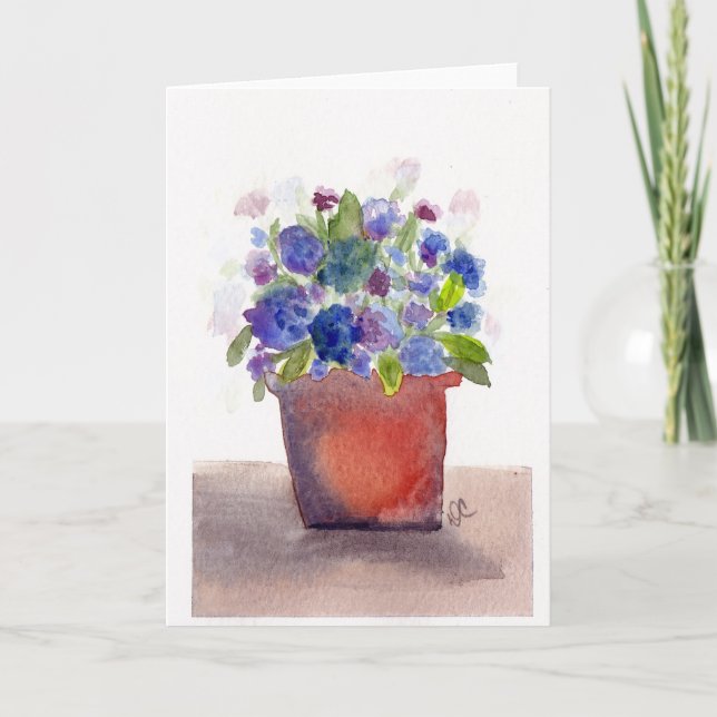 Carte Hydrangée violette Aquarelle Florale (Devant)