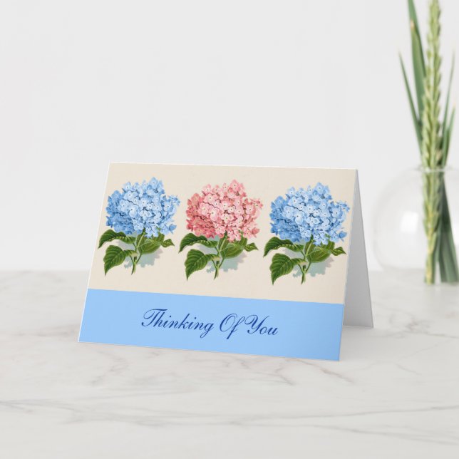 Carte Hyrdangeas bleu assez rose pensant à vous faits (Devant)
