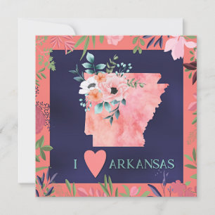 Carte I Love Arkansas, aquarelle florale,