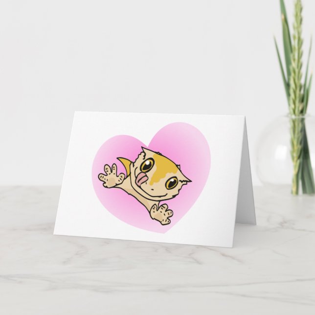 Carte "I Love My Crestie" Cute Crested Gecko Heart (Devant)