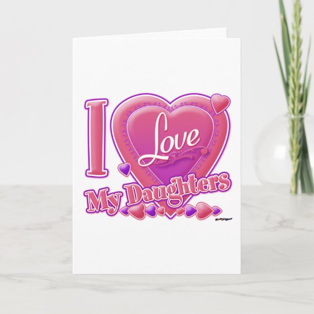 Carte I Love My Daughters rose/violet - coeur (Devant)