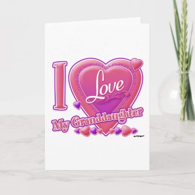Carte I Love My Grandgirl rose/violet - coeur (Devant)
