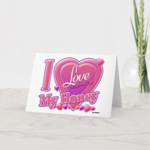 Carte I Love My Honey rose/violet - coeur