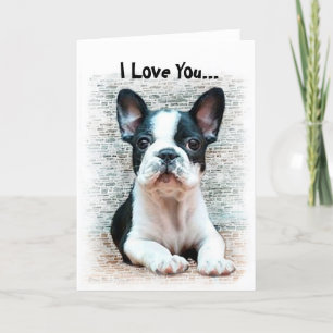 Carte I Love You French Bulldog puppy