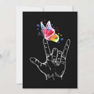 Carte I Love You Hand Sign Language Butterfly Autism