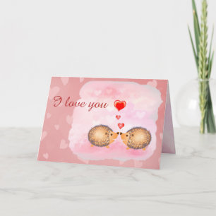 Carte I LOVE YOU mignon baiser rose hégéhogs valentine