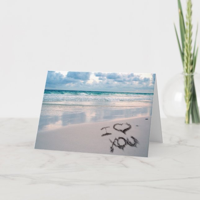 Carte I Love You, Sand Writing on the Beach (Devant)