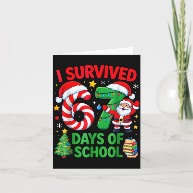 Carte I Survived 67 Days Of School Christmas Candy Cane  (Devant)