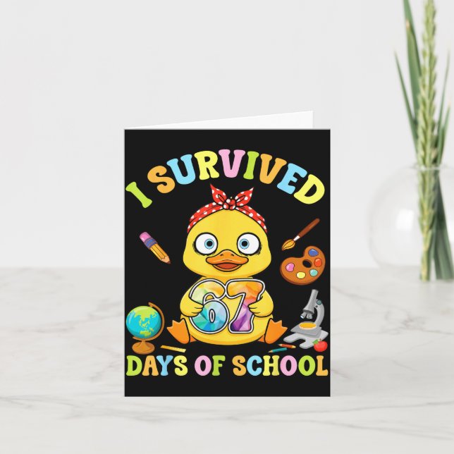 Carte I Survived Six Seven Days Of School Cute Duck Stud (Devant)