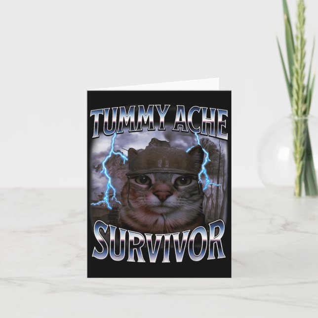 Carte I Survived Today's Tummy Ache Funny Silly Cat Meme (Devant)