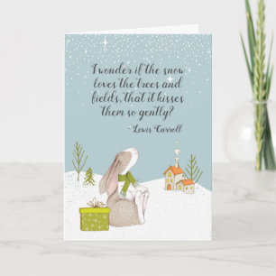 Carte I Wonder if the Snow Quote Cute Bunny Christmas