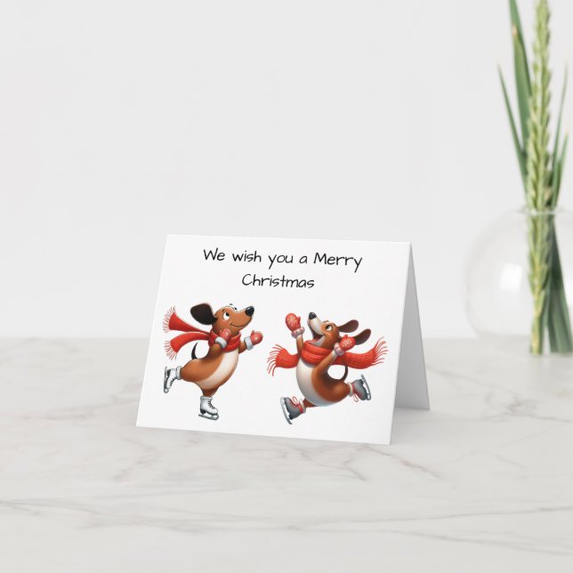 Carte Ice Skating Dachshunds Christmas Card (Devant)