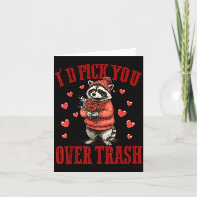 Carte I'd Ck You Over Trash Funny Raccoon Retro Valentin (Devant)