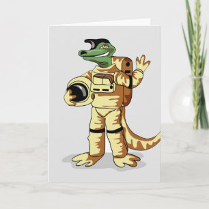 Carte Iguanodon Habillé Dans Un Spacesuit Cosmonaute.