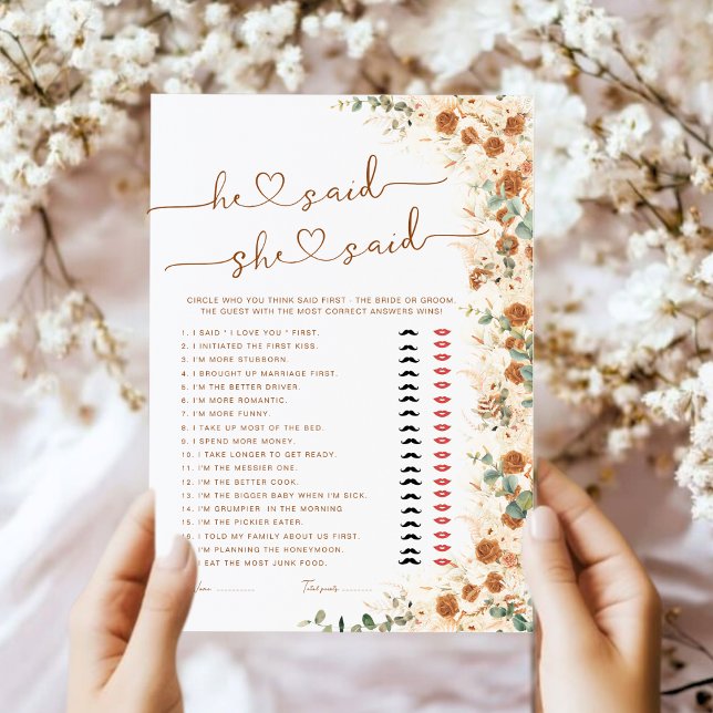 Carte Il A Dit Qu'Elle A Dit Fête des mariées Game | Boh (Créateur téléchargé)