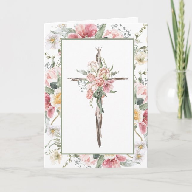 Carte Il est ressuscité Floral Cross Pâques | Résurrecti (Devant)