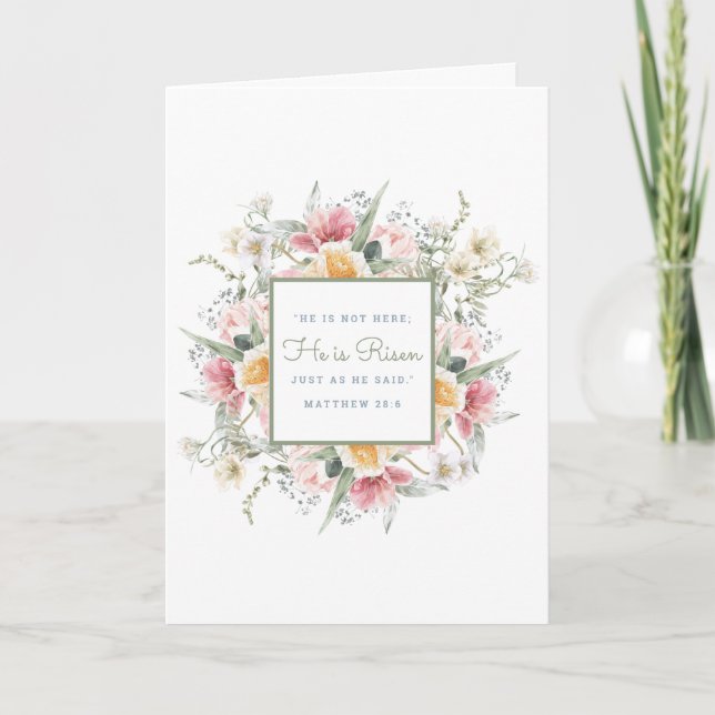 Carte Il est ressuscité Floral Cross Pâques | Voiture de (Devant)