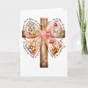 Carte Il Est Ressuscité Jésus Coquette Nœud Paques Croix
