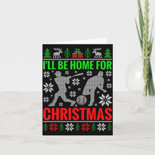 Carte I'll Be Home For Christmas Baseball Funny Xmas  (Devant)