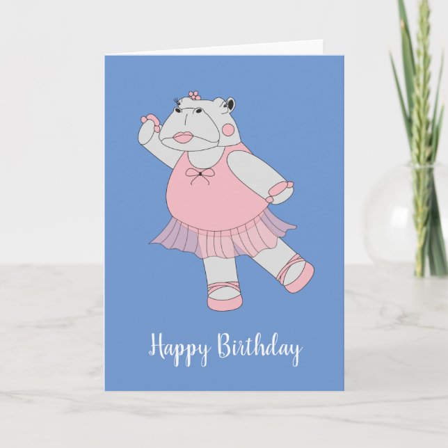 Carte illusima Ballerina Hippo Bleu Anniversaire (Devant)