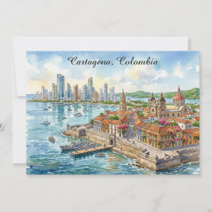 Carte Illustration aquarelle de Cartagena Colombie