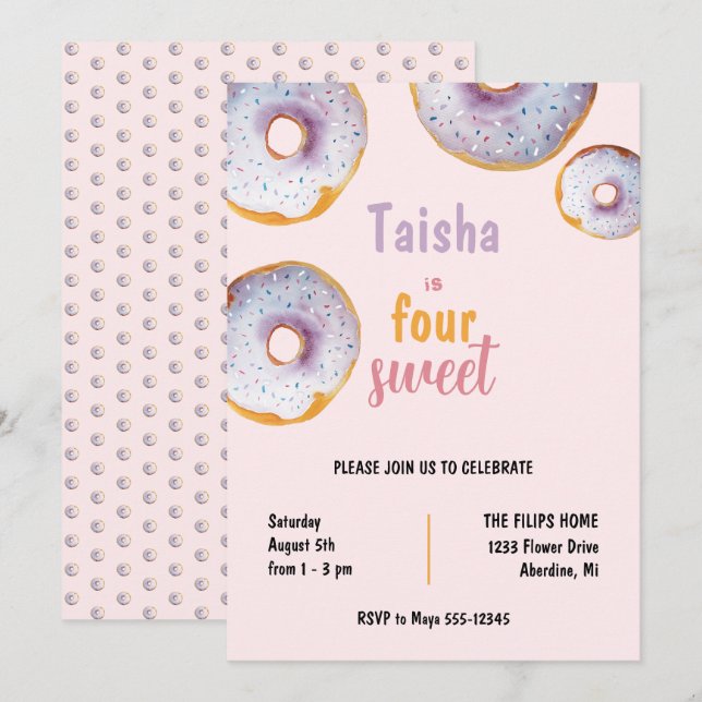 Carte Illustration aquarelle de donut sucré (Devant / Derrière)