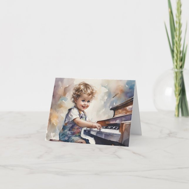 Carte Illustration aquarelle de garçon au piano Vide  (Devant)